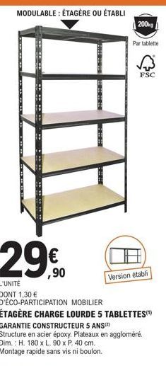 Établi/Étagère Char. Lourde FFSC à Partir de 2999€ ! 5 Tablettes, Garantie CO - 200kg Par Tablette