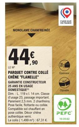 Parquet Contre Collé Chêne Flanelle - Garanti 25 Ans - L. 119 x L. 14 cm - Parement 2,5 - €90 !