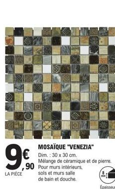 Mosaïque Venezia | 30x30 cm | 90 Pièces | Mélange de Céramique & Pierre | Épaisseur 0.8-1.2 mm | Pour Murs, Sols et SdBs