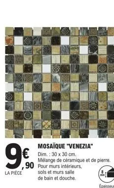 mosaïque venezia | 30x30 cm | 90 pièces | mélange de céramique & pierre | épaisseur 0.8-1.2 mm | pour murs, sols et sdbs