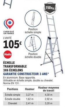 Échelle Transformable Hailo 105€ - Aluminium, Base Rapportée, Garantie 3 Ans - Fabriqué en France