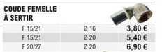 Promo : Coude Femelle à Sertir F 15/21, F 20/27 - 016, 020, 020 - Prix : 3,80 € à 6,90 €.