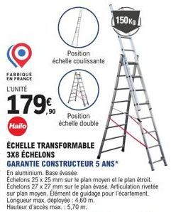 Échelle Transformable Hailo ELBRETT DIPOTT - 3x8 Échelons en Aluminium - Fabriqué en France - Garantie 5 Ans*