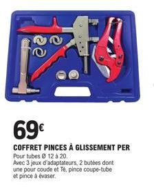 Promo FO 69€: Coffret Pince à Glissement Per: Tubes Ø 12-20, 3 Jeux d'adaptateurs, 2 Butées, Pince Coupe-Tube et à Évaser.