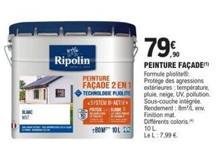 BLANC MAT Ripolin: System-Activ PACTOSE BLOOVE +80M 10L - Peinture Façade Pliolite 79, Protège des Intempéries!