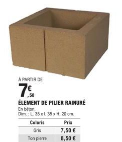 Ton pierre Gris élégant: Élément de Pilier Rainuré en béton, 35x1.35xH. 20 cm, Prix 8,50 €, (7,50 € promo).
