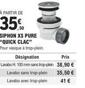 Siphon XS Pure Quick Clac à 35% de Réduction - Lavabos Sans ou Avec Trop-Plein à Partir de 35,50 €.