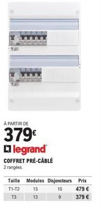 offre spéciale : coffret pré-câblé legrand 2 rangées à 379€ avec modules disjoncteurs t1-t2 13 & 10, t3 13 & 9.