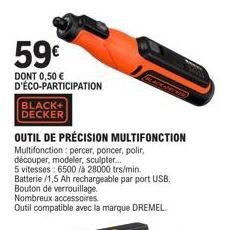 Black+Decker Multifonction à 59€ - Jusqu'à 28 000 trs/min, Batterie Incluse, Éco-Participation 0,50€!
