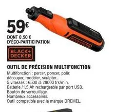 black+decker multifonction à 59€ - jusqu'à 28 000 trs/min, batterie incluse, éco-participation 0,50€!