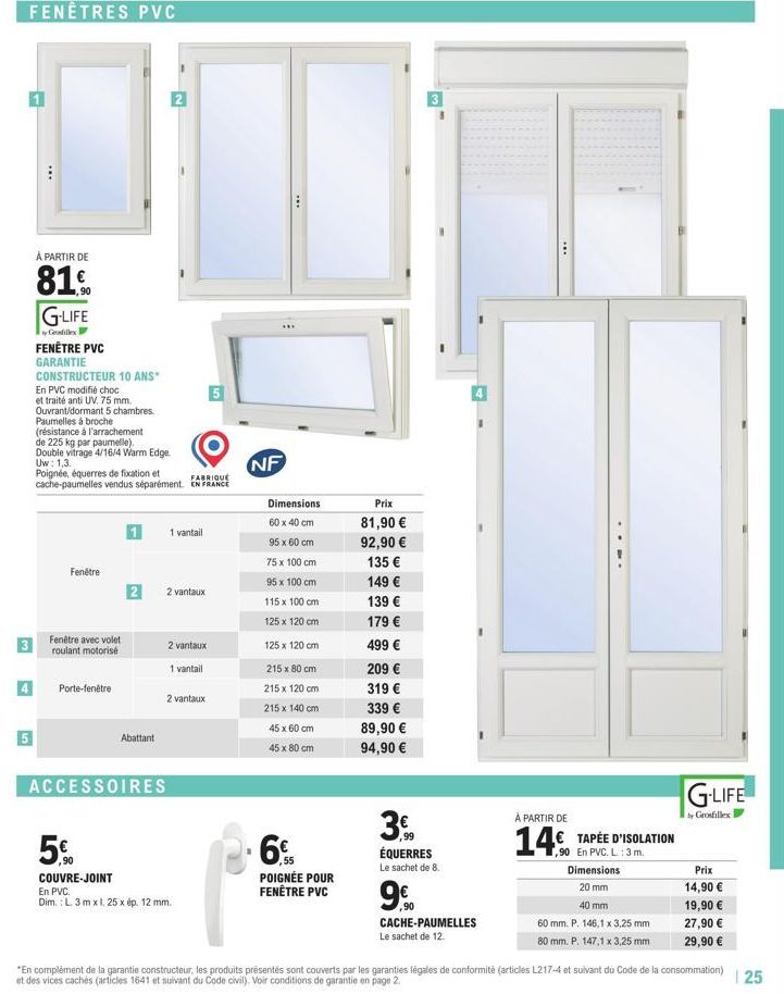 Fenêtres PVC G-LIFE Geodillex: 75mm, 5 chambres, Paumelles à broche. 10 ANS GARANTIE. 81% à partir de!