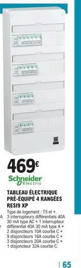 Schneider Resi9 XP Tableau Électrique Pré-Équipé à 469€ - 3 Int. Diff. 40A + Disjoncteur 30mA pour T5+