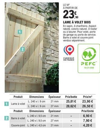 Promo ! Lames et Barres à Volet à L. 240 et Épaisseur 21-27 mm