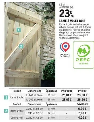 promo ! lames et barres à volet à l. 240 et épaisseur 21-27 mm