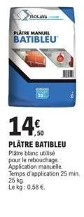 plâtre batibleu - 25 kg, 0,58€/kg, application manuelle en 25 min - rebouchage facile et rapide!