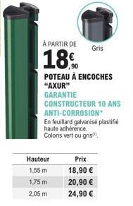 Axur: Gris Poteau à Encoches Garanti 10 Ans, Hauteur 1,55m, 1,75m, 2,05m, Anti-Corrosion, Feuillard Galvanisé, Coloris Vert ou Gris.