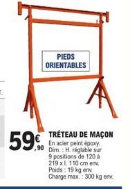 Tréteau de Maçon en Acier Pieds Orientables | Réglable sur 9 Positions | Charge Max. 300 kg | 90 €