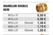 promo : économisez jusqu'à 20% sur le mamelon double chrome m/m - m12 x 17, m15 x 21, m20 x 27 !