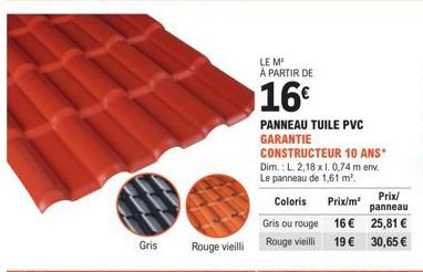 Panneau Tuiile PVC 10 Ans: 1,61m² à Partir de 16€ - 30,65€ | Promo Garantie Constructeur