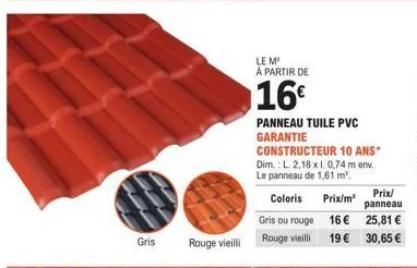 panneau tuiile pvc 10 ans: 1,61m² à partir de 16€ - 30,65€ | promo garantie constructeur