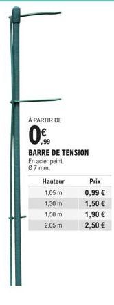 Promo: Barre de Tension Peinte en Acier à Partir de 0%, 07 mm, Hauteur 1,05m à 2,05m - Prix: 0.99€ à 2.50€