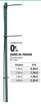 promo: barre de tension peinte en acier à partir de 0%, 07 mm, hauteur 1,05m à 2,05m - prix: 0.99€ à 2.50€