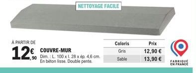 COUVRE-MUR en Béton - L. 100 x H. 1.28 x ép. 4.6 cm - Gris ou Sable - PROMO 12% - FABRIQUE EN FRANCE