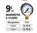 ,10  MANOMÈTRE  0-10 BARS  Désignation  Radial  Axial 