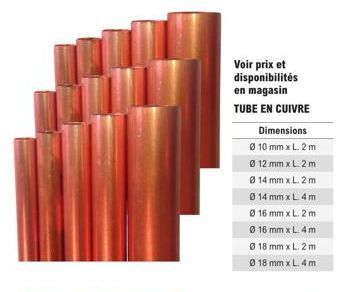 Tubulures en cuivre : Ø 10mm à 18mm, longueur 2 à 4 mètres - Vérifiez les prix et disponibilités !