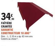 34% de Réduction - Faitière Crantée Garantie Constructeur 10 Ans - L. 2,10m x ép. 63mm, Coloris au Choix.