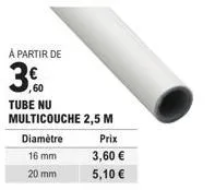 tubage multicouche super promo - diamètres 16 et 20 mm, 2,5 m, prix 3,60-5,10 €