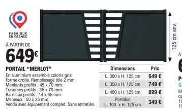 portail aluminium merlot - assemblé coloris gris - forme droite - remplissage tôle 2 mm - 45 x 70 mm montants & 35 x 70 mm traverses - à partir de 649€ - fabriqué en france !