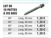 lot de 10 pattes à vis bois - 30-40-50-60-80 mm - prix à partir de 1,30 €.