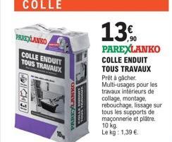 Le Coll Enduit Tous Travaux PAREXLANKO 13.0 - Prêt à gâcher, Parfait pour Collage, Montage et Rebouchage.