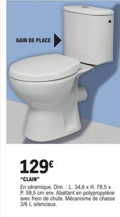 CLAIN - WC Suspendu en Céramique à 129€ - Abattant, Mecanisme Silencieux, Gain de Place.
