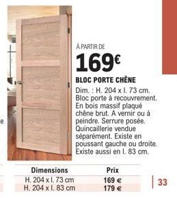Bloc Porte Chêne H. 204 x 1.73 cm | Dès 169€ | Bois Massif, à Vernir ou à Peindre | Serru incl.