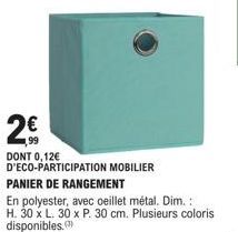 Panier de Rangement en Polyester - 2€ (-12% en Eco-Participation) ! 30 x 30 x 30 cm - Coloris variés