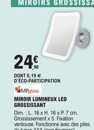 Miroir Lumineux LED Grossissant MPglass à 24€ - Fixation Ventouse, Grossissement x5 - Éco-Participation 0,19€!