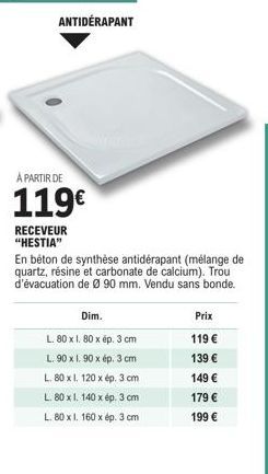 Receveur Hestia en Béton Antidérapant - À Partir de 119€ - Avec Trou d'Evacuation de Ø 90 mm.