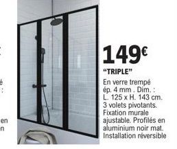 Super Deal - 149€: Fenêtre à 3 Volets en Verre Trempé Ép. 4mm, Fixation Murale Ajustable, Profilés Aluminium, 125x143cm.