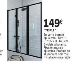 super deal - 149€: fenêtre à 3 volets en verre trempé ép. 4mm, fixation murale ajustable, profilés aluminium, 125x143cm.