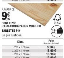 Tablette en pin rustique FSC à partir de 9€ - 5 Tailles Disponibles!