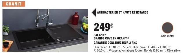 ALAZIA : Grand évier en Granit Antibactérien, Hautement Résistant | 249€ | 2 Ans Garantie Constructeur