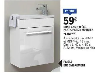 lam(¹2) à suspendre : mobilier en ppm & mdf, faible encombrement - 59€ dont 0,56€ éco-participation.