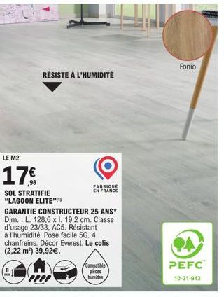 M2 LAGOON ELITE 17€ - Classe d'usage 23/33, AC5 - Résistant à l'Humidité - Garantie 25 ans - Fabriqué en France