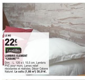Lambris PVC M2 à 22€ - Grosfillex - Décor Cabane Naturel - 1,66 m².