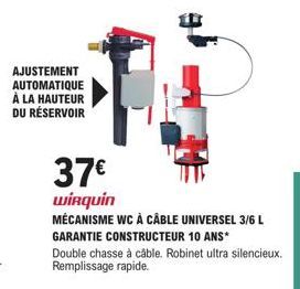 Mécanisme WC à câble universel Wirquin 3/6L avec ajustement automatique à la hauteur du réservoir : 37€ ! Garantie 10 ans.