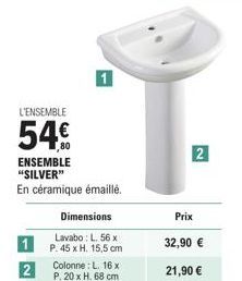 Promo : Silver - Lavabo et Colonne en Céramique Émaillée - 32,90€ / 21,90€