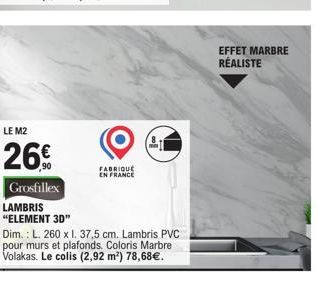 Lambris PVC M2 'Element 3D' 26€ - Réalisez un Effet Marbre en France - Couleur Marbre Volakas - 2,92 m² - 78,68€.