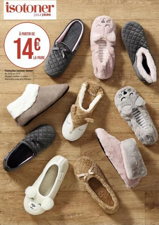 pantoufles isotoner femme: jusqu'à 14€ la paire, plusieurs modèles & coloris disponibles!